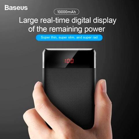 ﻿Baseus 10000mAh Slim Portable Cell Phone Battery Charger - Black - - Happee Shoppee